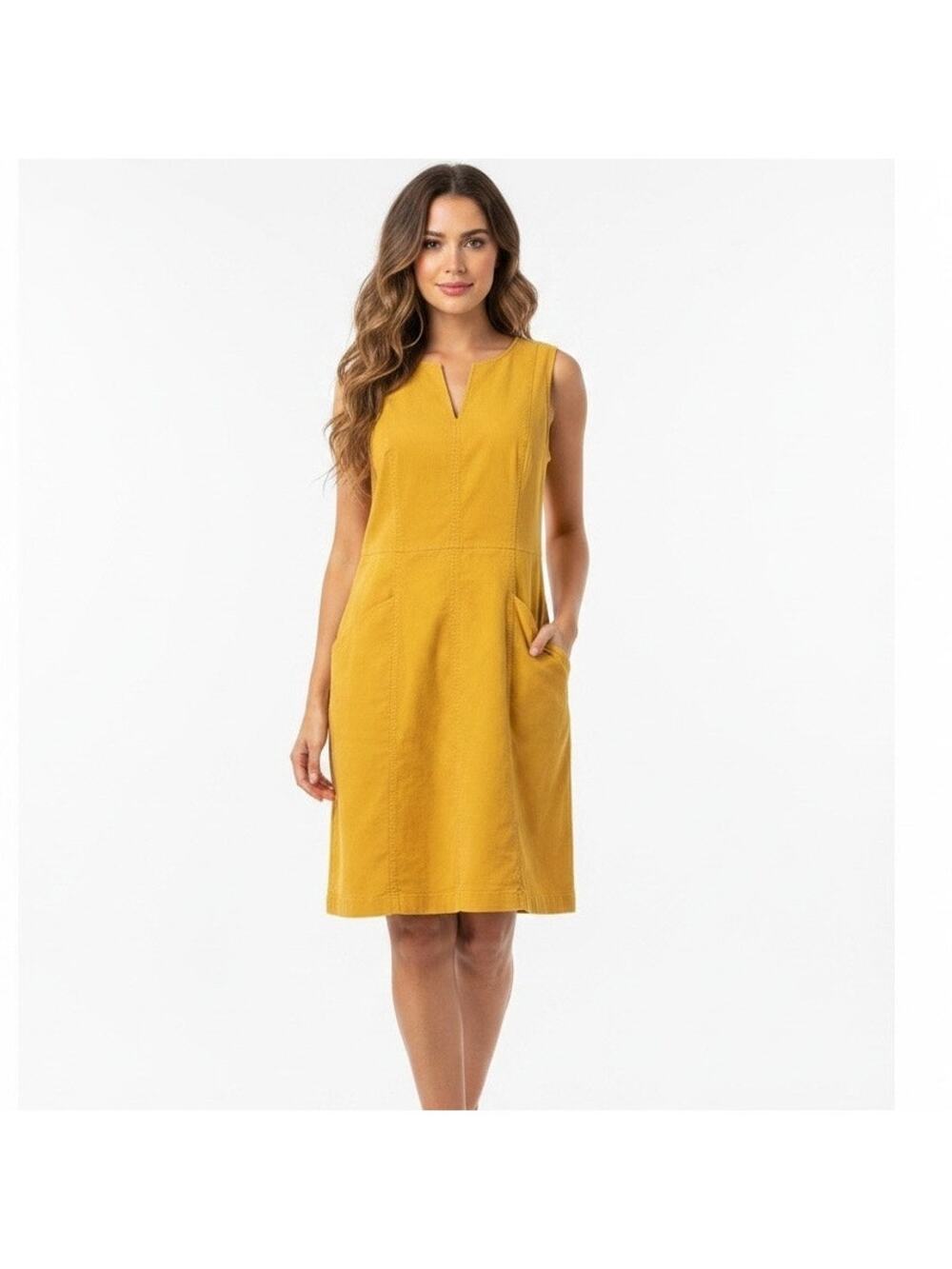 Boden Helena Mustard Yellow Chino Sheath Cotton Midi Dress 14L Quiet Luxury Work